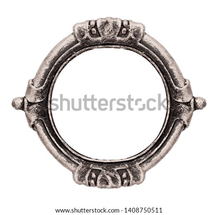 Silver round gothic frame for paintings, mirrors or photos. Design element with clipping path