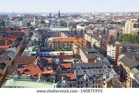 Panoramic aerial view of Malmo city, Sweden Royalty-Free Stock Photo #140875993
