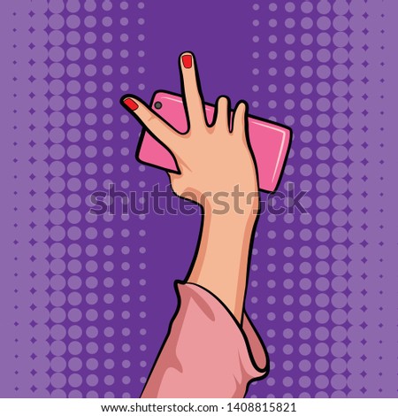 Various human hand movements with colored backgrounds. Flat illustration of a hand vector with a smartphone.