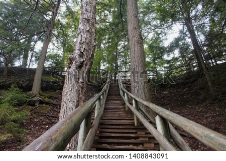 Stairway upwards progress Canadian park trail in the winter