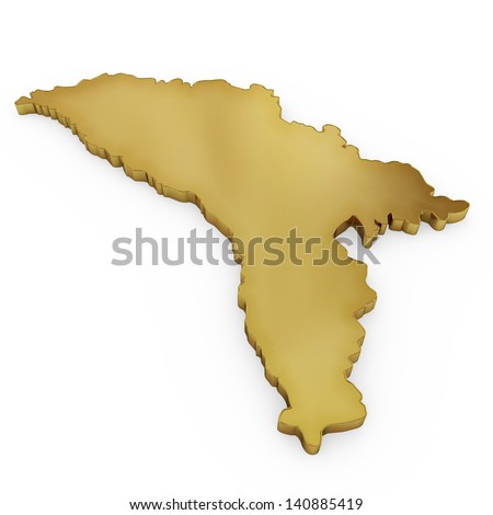 The photorealistic golden shape of Moldavia isolated on white (series) . The rendering even has tiny scratches