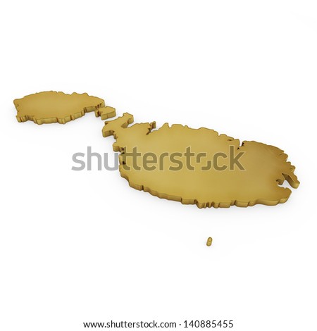 The photorealistic golden shape of Malta isolated on white (series) . The rendering even has tiny scratches