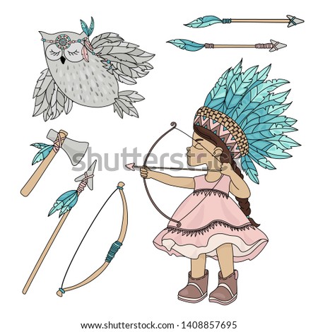 Native American Girl Vector Illustration Set