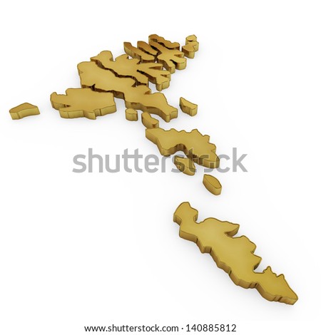 The photorealistic golden shape of Faroe Islands isolated on white (series) . The rendering even has tiny scratches