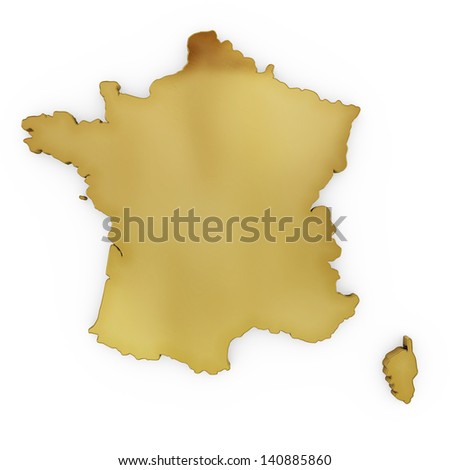 The photorealistic golden shape of France isolated on white (series) . The rendering even has tiny scratches