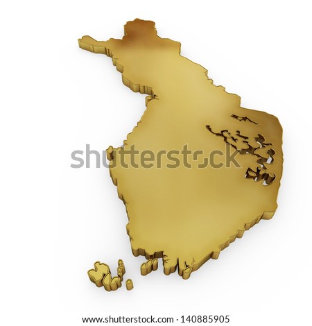 The photorealistic golden shape of Finland isolated on white (series) . The rendering even has tiny scratches