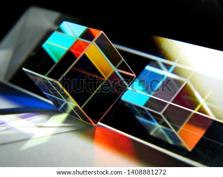 Colorful cube and its reflection, vibrant abstract geometric wallpaper