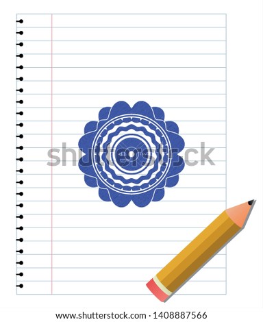 weightlifting or powerlifting plate (45 lbs) icon pen effect. Blue ink. Vector Illustration. Detailed.