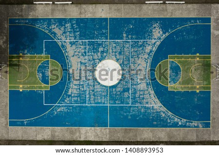 Old Basketball court from the aerial bird view - Drone Photo