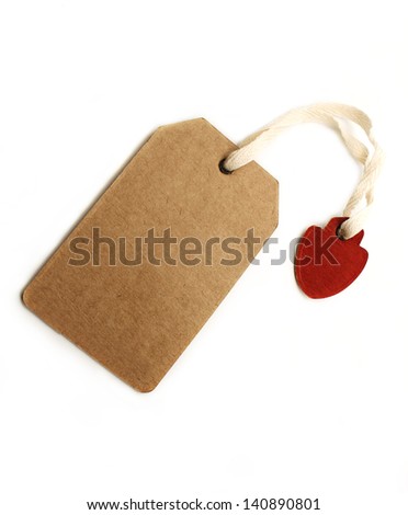 Paper craft tag isolated on white.