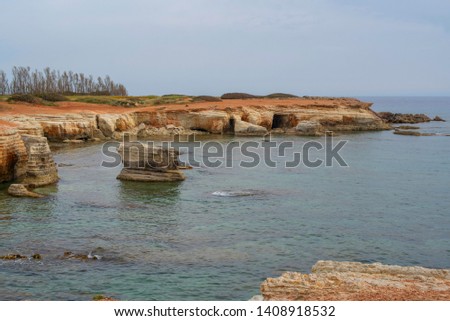 View of the cliffs and sea caves in Cyprus