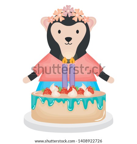 cute monkey with sweet cake in birthday party