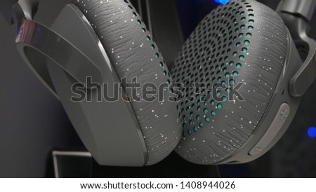 headphones close-up on wall background