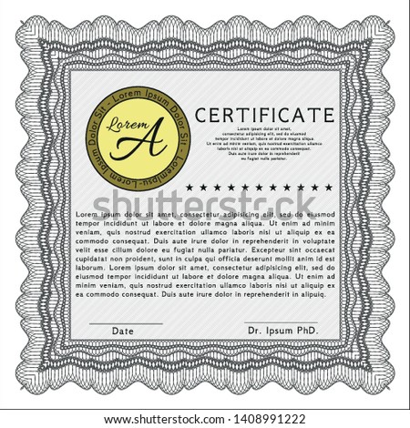 Grey Sample Certificate. Customizable, Easy to edit and change colors. With complex linear background. Artistry design. 