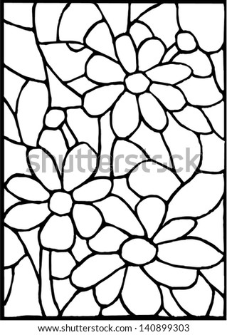 Beautiful garden flowers and bouton of  camomile, floral vector composition / stained glass window