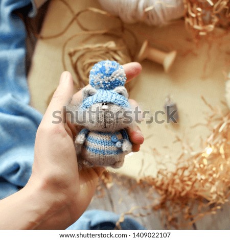 Handmade knitted toy. Amigurumi cat toy. Crochet stuffed animals. Miniature crochet cat. Fishman cat . Gift for her