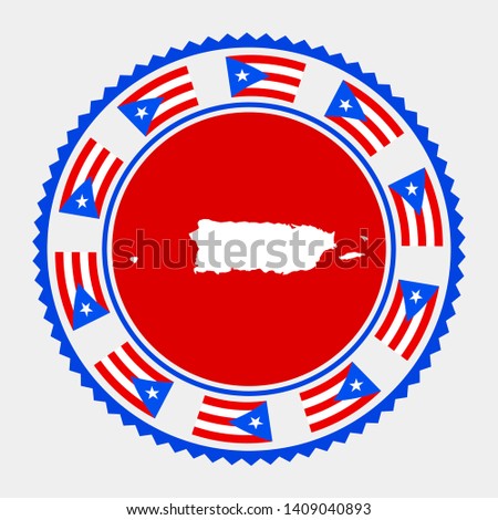 Puerto Rico flat stamp. Round logo with map and flag of Puerto Rico. Vector illustration.
