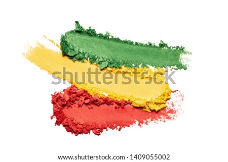 Eye shadow matte red yellow green multi colored texture background white isolated 