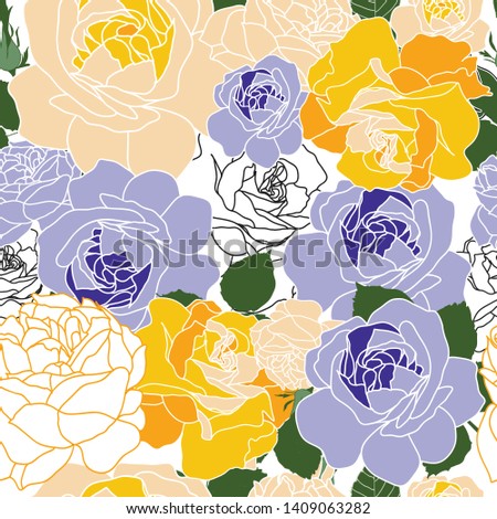 Roses Vector Repeat pattern.Seamless Rose flower background texture is perfect for gift wrap,wallpaper,fabrics,greeting cards backgrounds,Interior projects.
