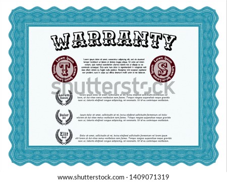 Light blue Retro Warranty template. With guilloche pattern. Customizable, Easy to edit and change colors. Beauty design. 