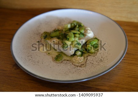 Gigha Halibut with Apple, Cucumber, Broad Bean and Jalapeno Mayo