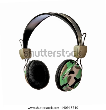 Camouflage Headphones Isolated on a White Background