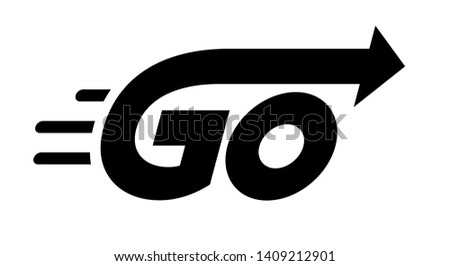 Word Go with arrow. Red vector lettering on white background. RGB. Global colors Royalty-Free Stock Photo #1409212901