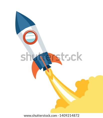 rocket taking off in white background