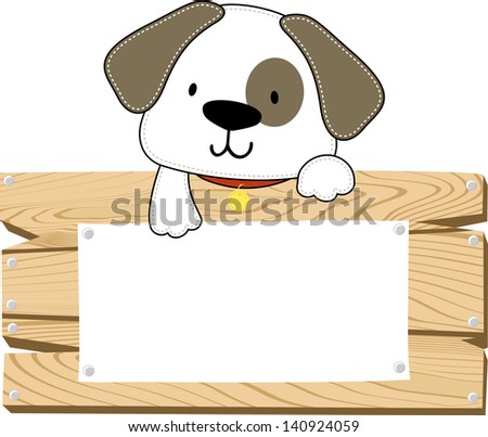 illustration of cute doggy with wooden blank board