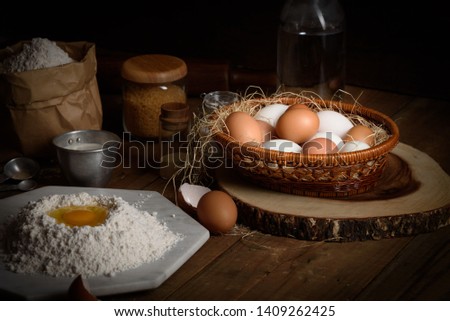 Selective Focus, Eggs in the basket, Prepare to make bread, With Dark tone.