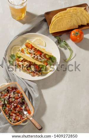 Mexican pork tacos with vegetables. Delicious tacos