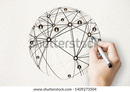 Social network and pattern concept. Hand drawn globe on subtle background