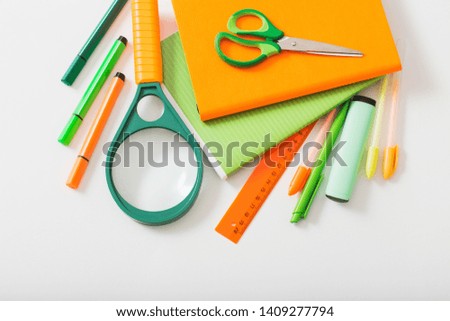 school supplies on white background