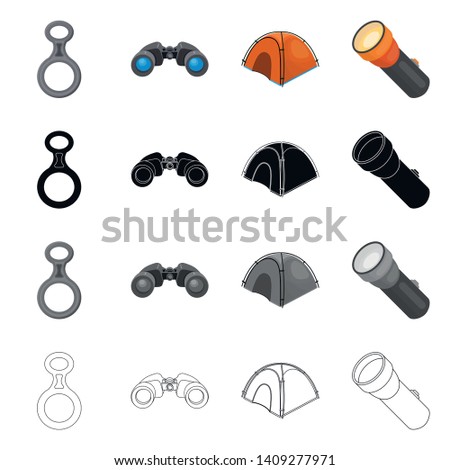 Isolated object of mountaineering and peak symbol. Set of mountaineering and camp stock vector illustration.