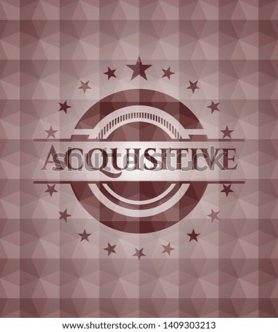 Acquisitive red emblem with geometric background. Seamless.