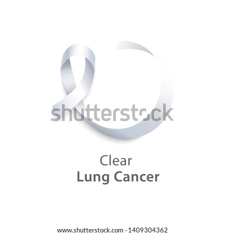 Satin or silk clear white curly ribbon or loop in realistic style, vector illustration isolated on white background. Symbol of lung cancer awareness month and solidarity or support sign