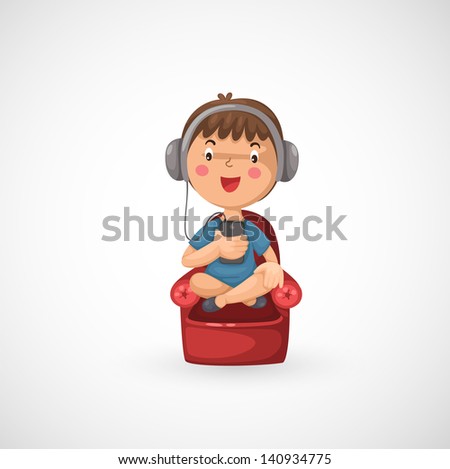 illustration of isolated Happy boy listening to music vector