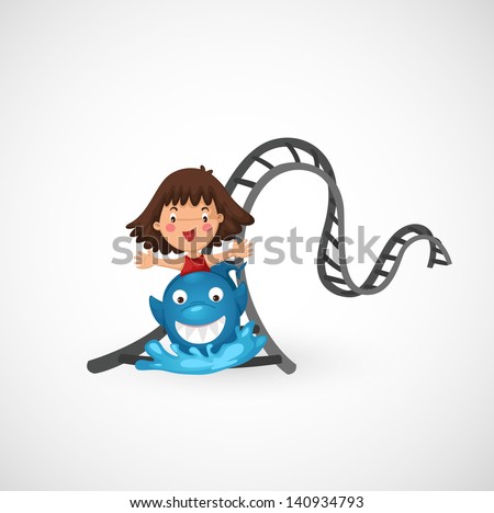 illustration of isolated kids riding in the roller coaster vector