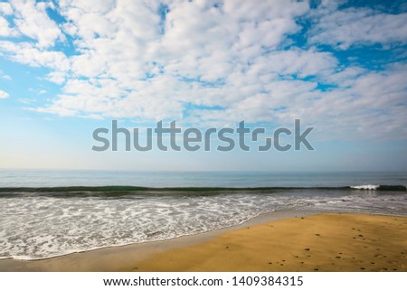 Summer background of beach with ocean and summer sky. Free space for your decoration. Gran Canaria island. Sunny day and sun light. 