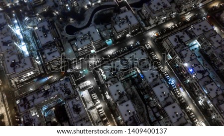 Night cityscape high above. residential area. aerial View