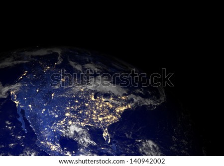 The Earth from space at night. Elements of this image furnished by NASA. Other orientations available.