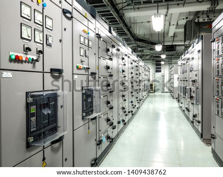 Electrical switchgear, Industrial electrical switch panel at substation in industrial zone at power plant with closed up high resolution 50M pixel concept which customer can use for large file. Royalty-Free Stock Photo #1409438762