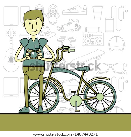 Cool hipster guy with fashion accesories and elements cartoon pastel colors vector illustration graphic design