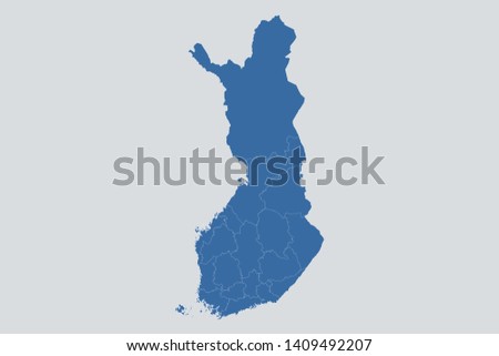 Finland map on gray background vector, Finland Map Outline Shape Blue on White Vector Illustration, Map of Europe. Symbol for your web site design map logo. app, ui, eps10.