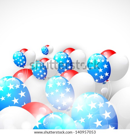 4th of July, American Independence Day background with balloons in national flag color flying in the sky.