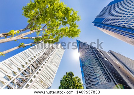 Fresh green and tall buildings