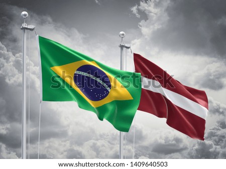 3D Rendering of Brazil & Latvia Flags are Waving in the Sky - 3d illustration