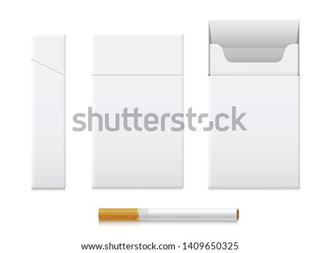 Cigarette pack realistic set, cardboard template design. Rectangular container, empty paperboard for logo. Vector cigarette illustration