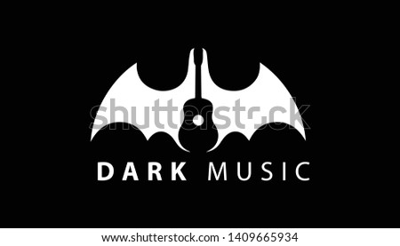 Dark music logo in creative minimalist style. Vector illustration by using bat and guitar