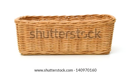 Empty wooden fruit or bread basket on white background Royalty-Free Stock Photo #140970160